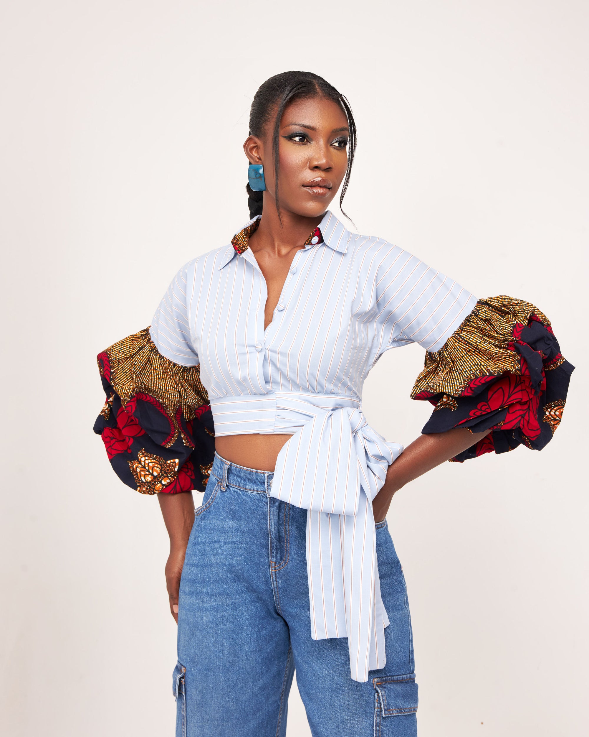 Sade Wrap Crop Blouse - Stripe