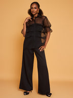 BUBBLE PLEATED BLOUSE - BLACK