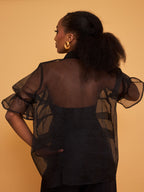 BUBBLE PLEATED BLOUSE - BLACK