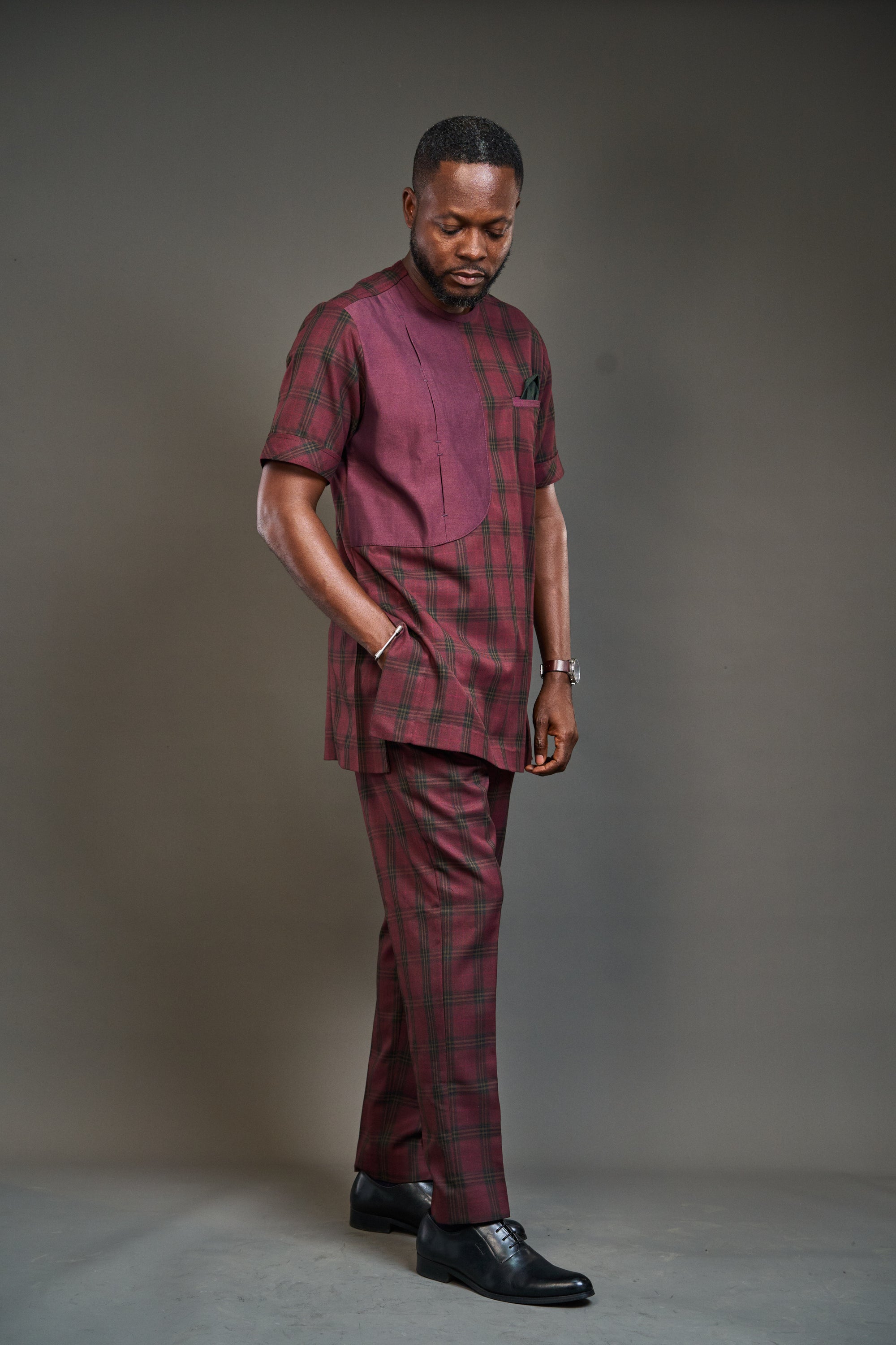 Burgundy Checkered Co-ord